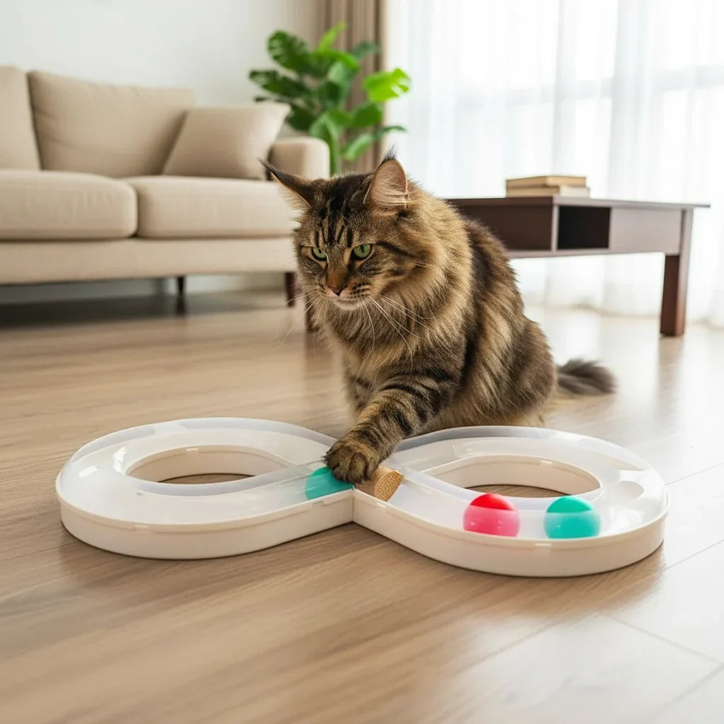 Dailypets Interactive Figure-8 Ball Track Toy for Cats with Rolling Ball Activity