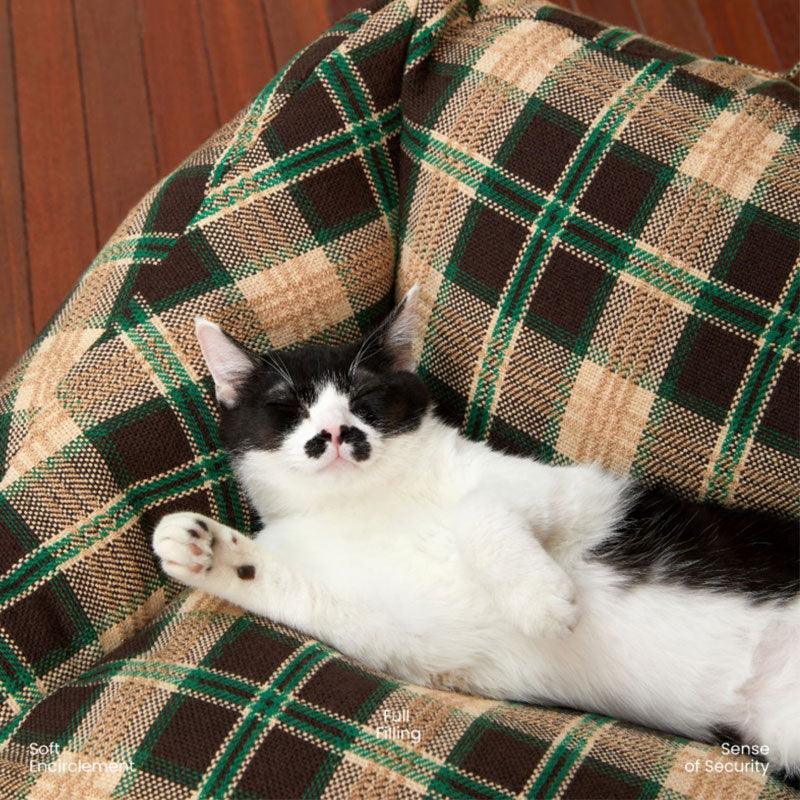 Dailypets Retro Cat Sofa Bed – Cushioned Plaid Pet Bed with Removable Cover