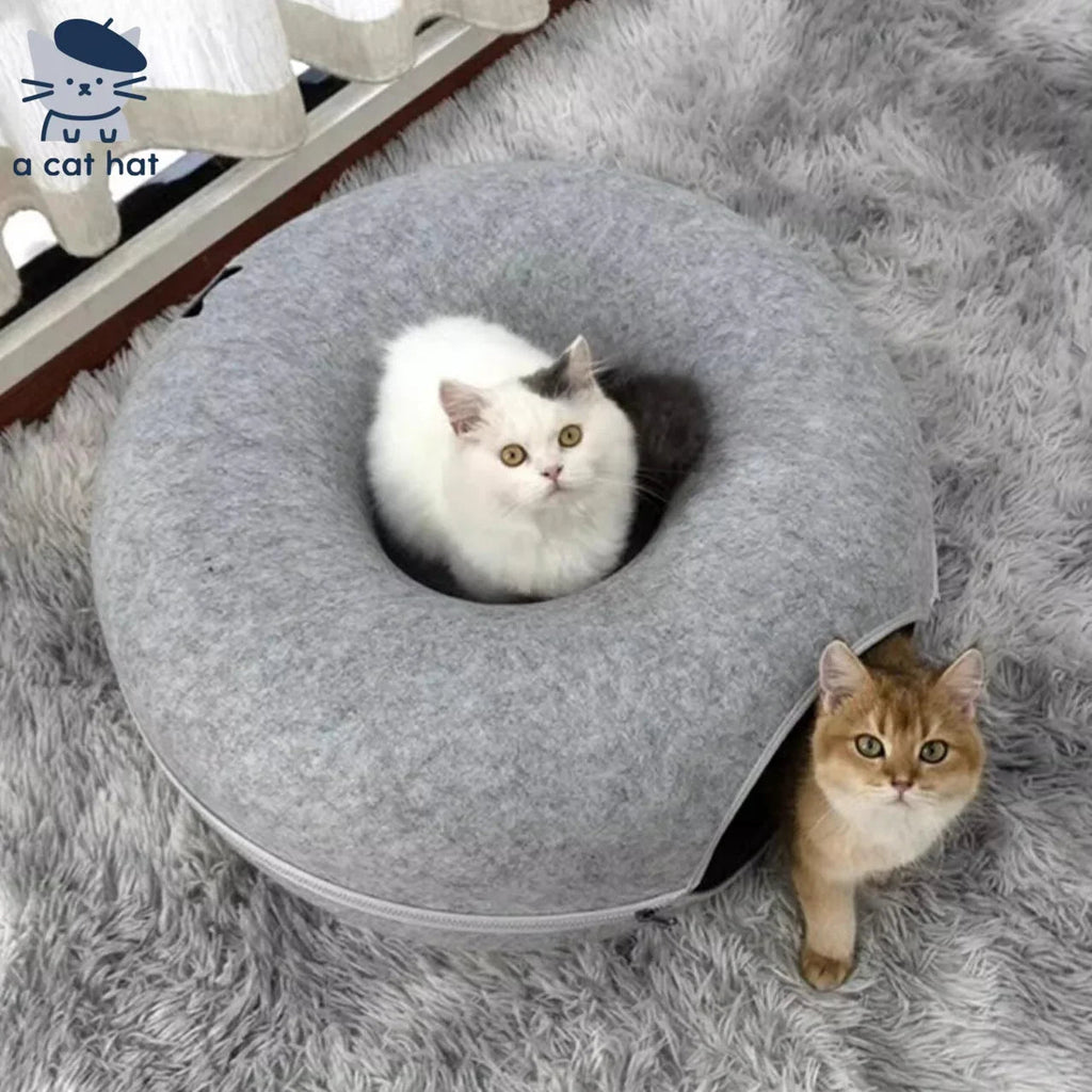 Dailypets Felt Cat Tunnel Bed with Enclosed Double-Layer Hideaway for Play and Rest