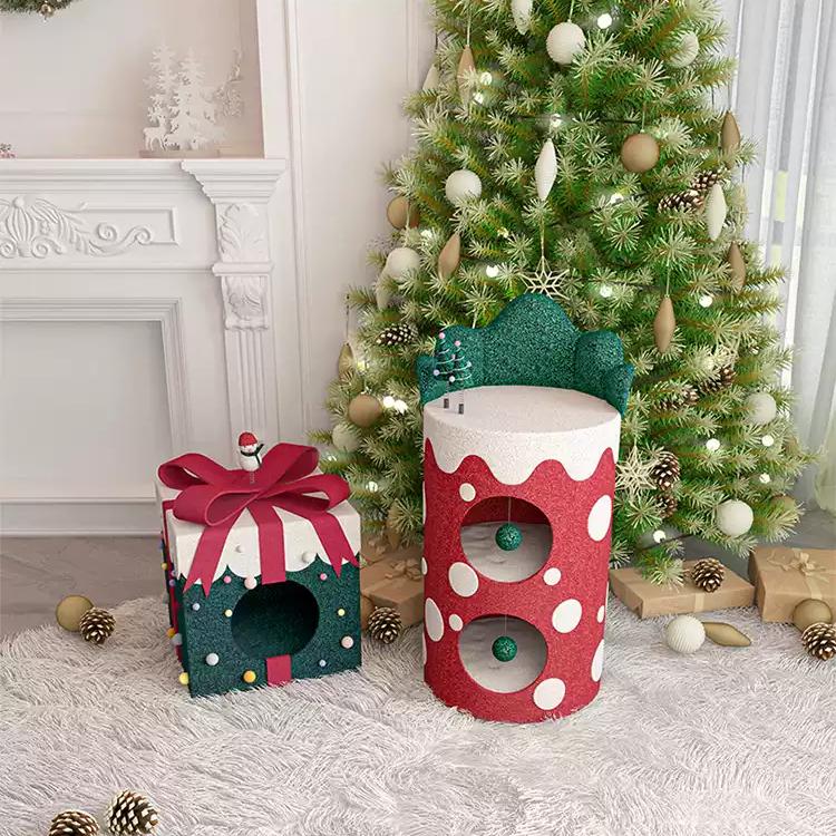 Dailypets Festive Cat Tree and Double Cat Bed Set with Christmas Tree Design