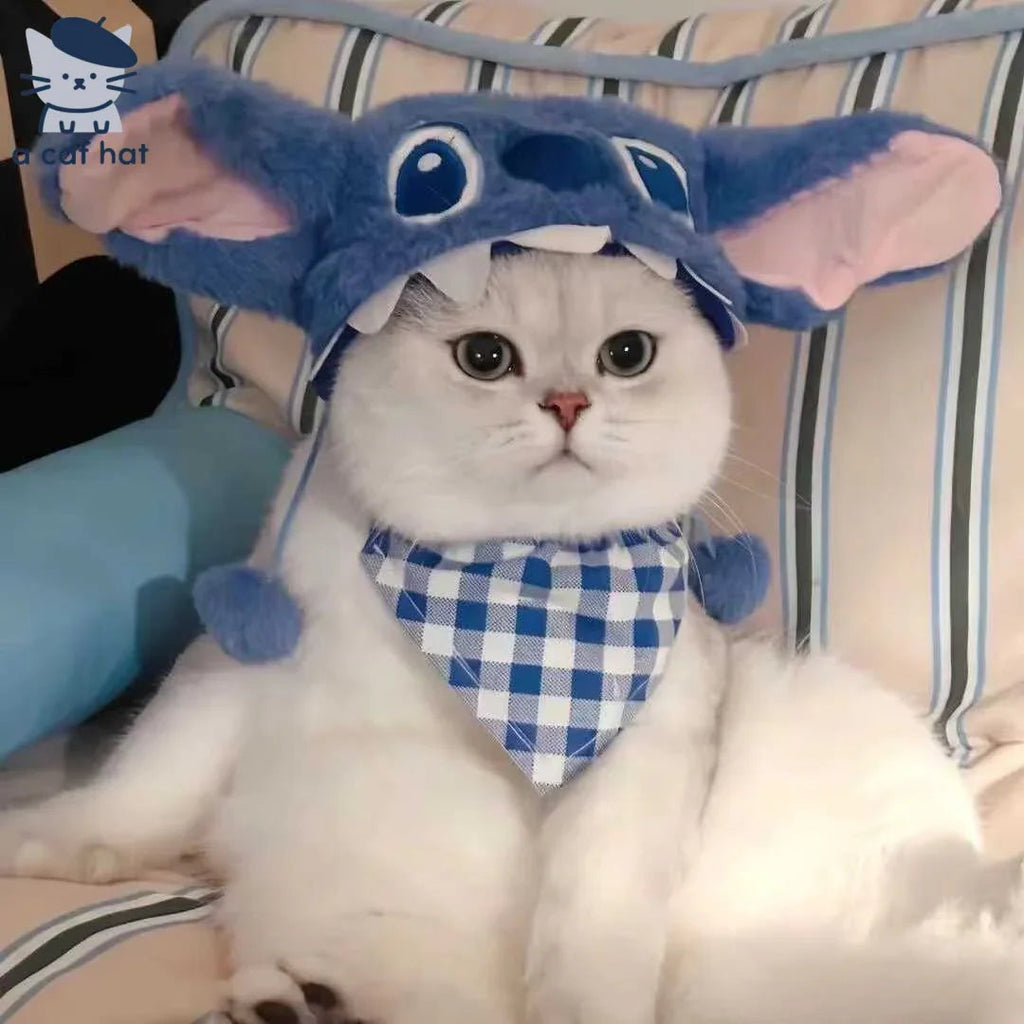 Dailypets Cartoon Character Cat Hat with Matching Bandana for Indoor Cats