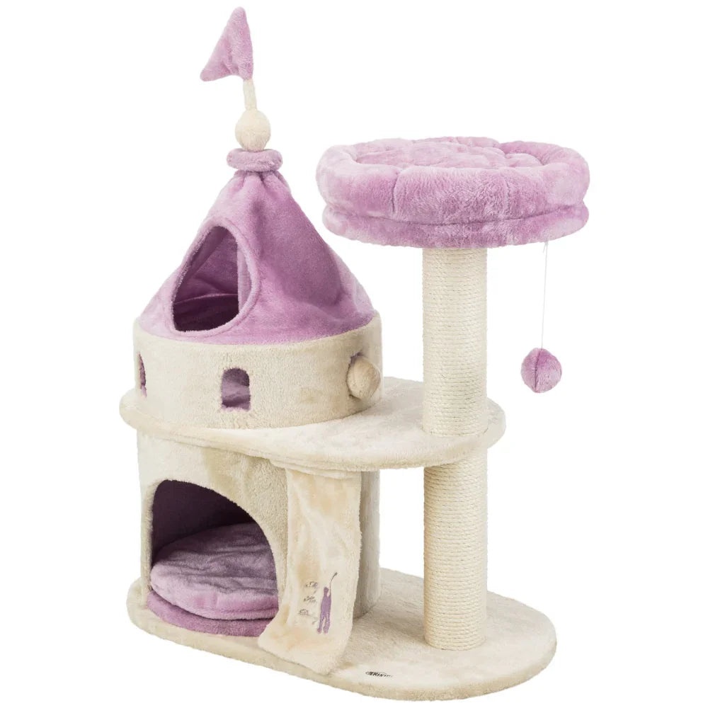 Dailypets Princess Castle Cat Tree with Plush Hideaway, Scratching Post and Elevated Lounger