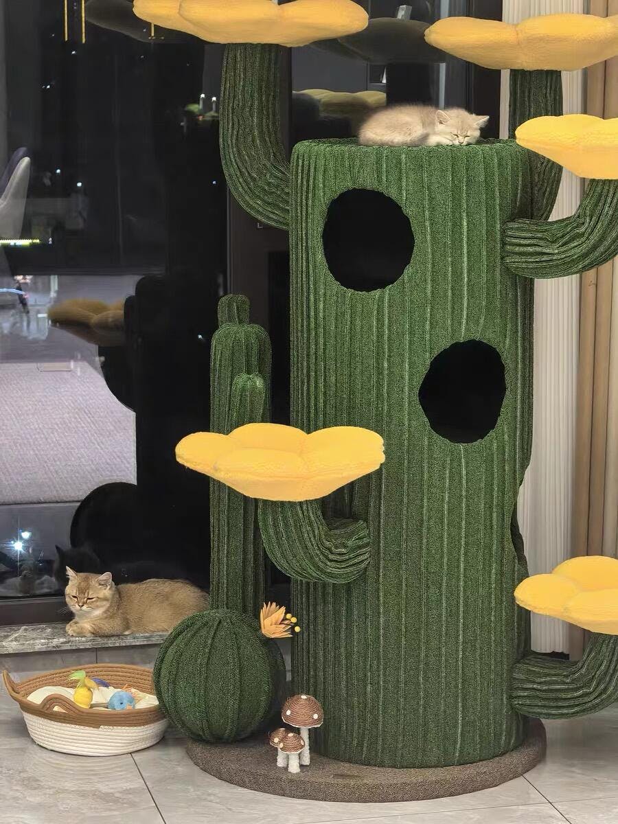 Dailypets Desert Bloom Cactus Cat Tree with Multi-Level Condos and Sisal Scratching Posts