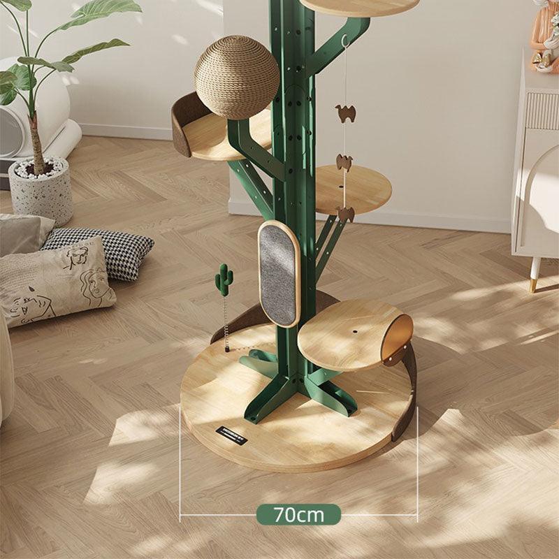 Dailypets Adjustable Floor-to-Ceiling Cat Tree with Wooden Platforms and Hanging Toys