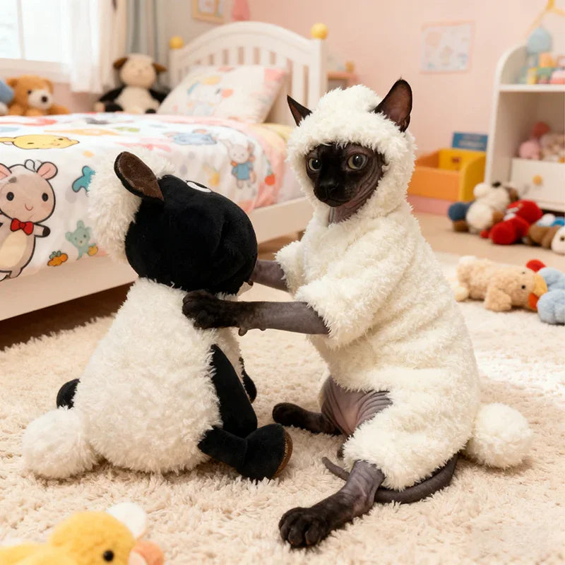 Dailypets Sheep Cat Costume with Soft Fleece and Full-Coverage Design