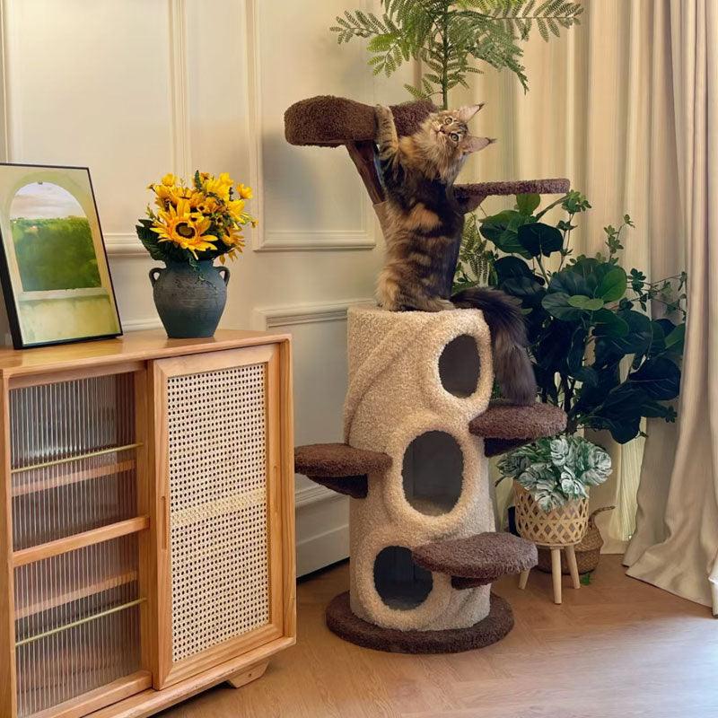 Dailypets Solid Wood Mushroom Cat Tree with Multi-Level Platforms and Sisal Scratching Posts