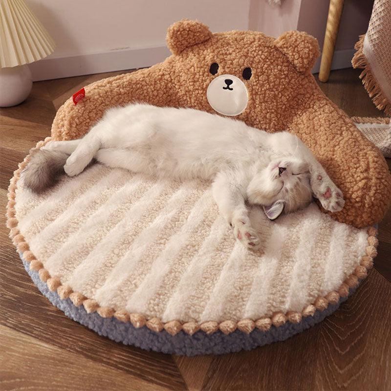 Dailypets Snuggle Cat Nest Bed – Teddy Velvet Cartoon Bed with 3D Sponge Filling