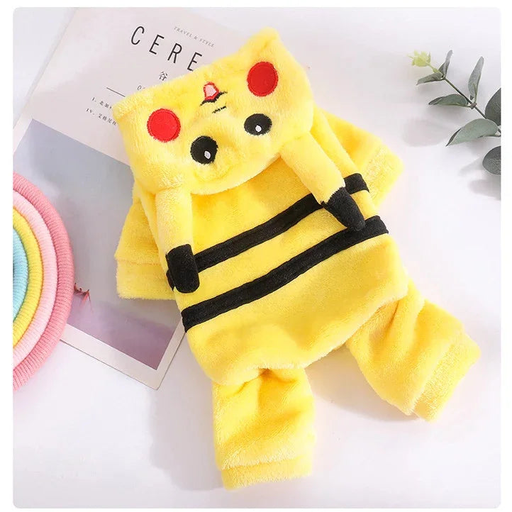 Dailypets Pikachu Cat Costume with Soft Plush Fabric and Four-Leg Design