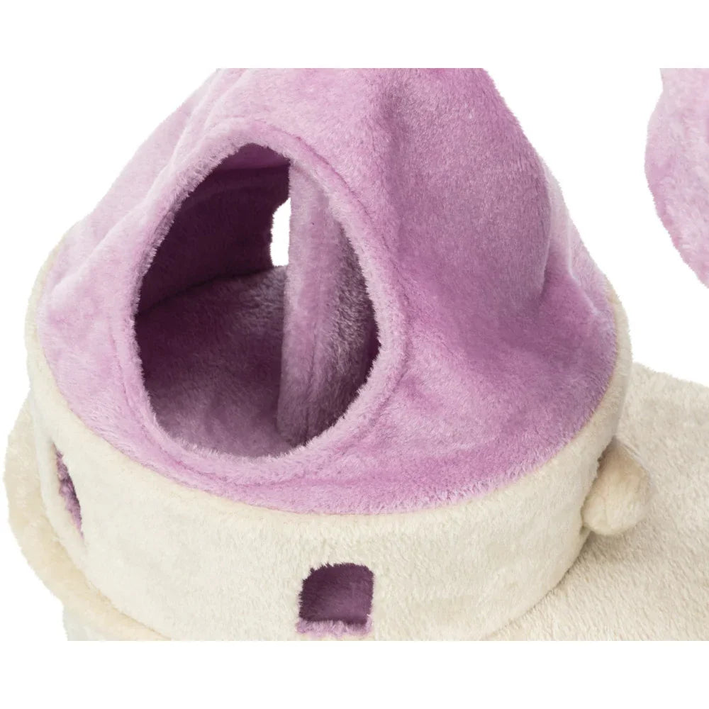 Dailypets Princess Castle Cat Tree with Plush Hideaway, Scratching Post and Elevated Lounger