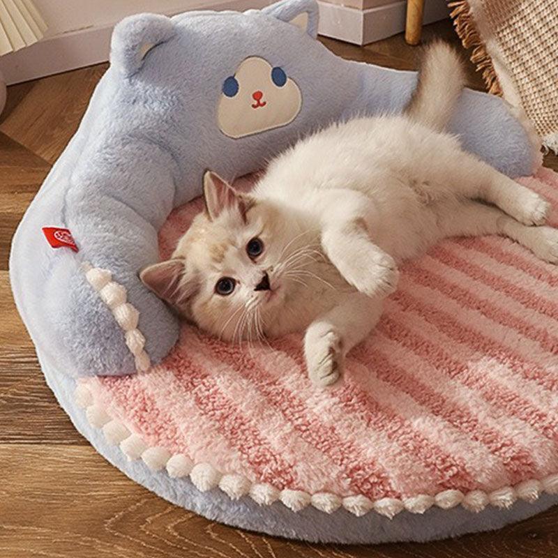 Dailypets Snuggle Cat Nest Bed – Teddy Velvet Cartoon Bed with 3D Sponge Filling