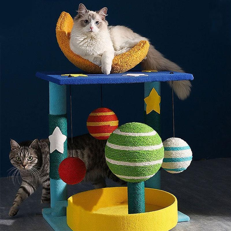 Dailypets Space-Themed Multi-Level Cat Tree with Hammock, Scratching Posts and Cozy Resting Areas