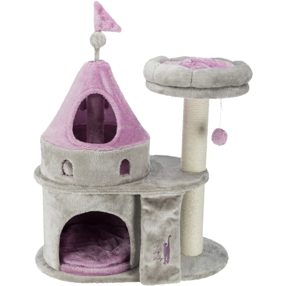 Dailypets Princess Castle Cat Tree with Plush Hideaway, Scratching Post and Elevated Lounger
