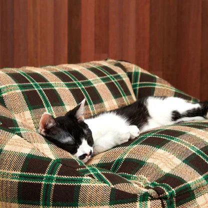 Dailypets Retro Cat Sofa Bed – Cushioned Plaid Pet Bed with Removable Cover