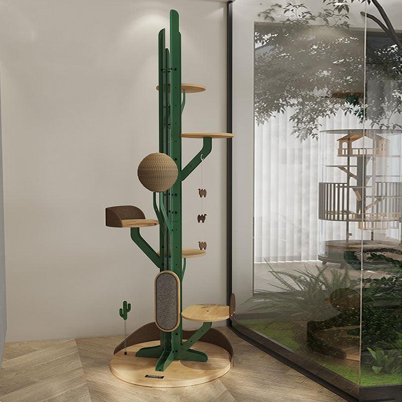 Dailypets Adjustable Floor-to-Ceiling Cat Tree with Wooden Platforms and Hanging Toys