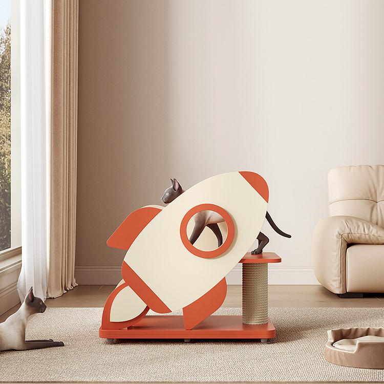 Dailypets Wooden Rocket Cat Tree with Sisal Scratching Posts and Cozy Capsules