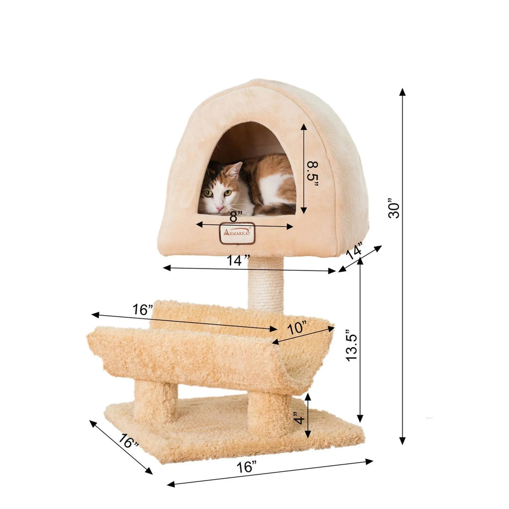 Dailypets Compact Cat Tree with Elevated Cabin Bed, Plush Platform and Sisal Scratching Post