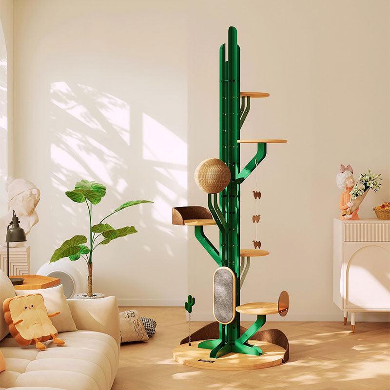 Dailypets Adjustable Floor-to-Ceiling Cat Tree with Wooden Platforms and Hanging Toys