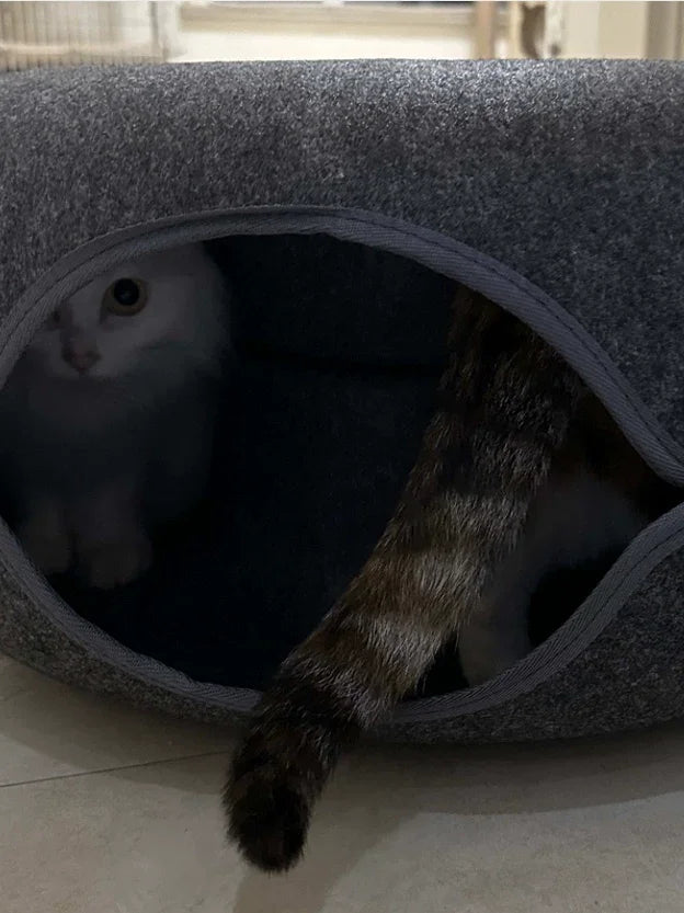 Dailypets Felt Cat Tunnel Bed with Enclosed Double-Layer Hideaway for Play and Rest