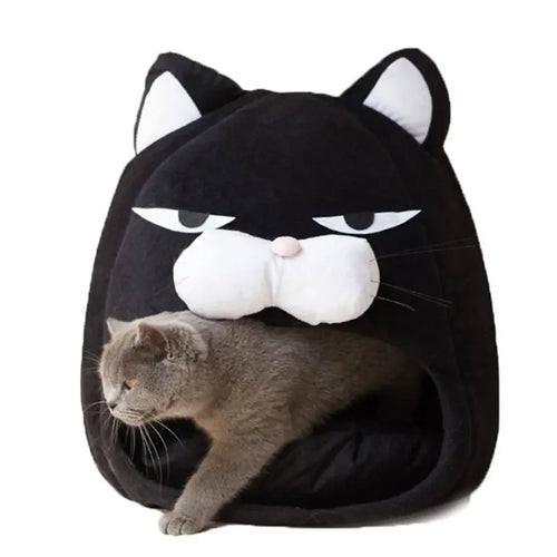 Dailypets Black Cat Cave Bed with Soft Plush Interior and Cozy Enclosed Sleeping Space
