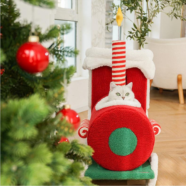 Dailypets Christmas Cat Activity Tree with Connected Cat Houses and Scratching Posts