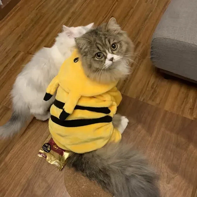 Dailypets Pikachu Cat Costume with Soft Plush Fabric and Four-Leg Design