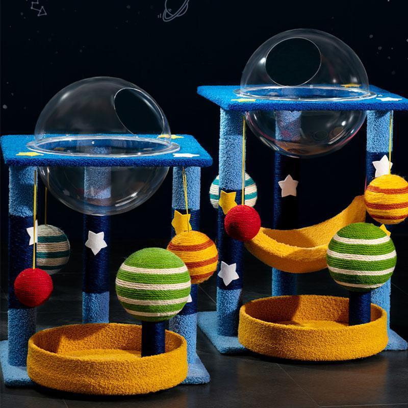 Dailypets Space-Themed Multi-Level Cat Tree with Hammock, Scratching Posts and Cozy Resting Areas