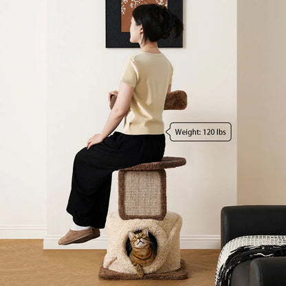 Dailypets Solid Wood Mushroom Cat Tree with Multi-Level Platforms and Sisal Scratching Posts