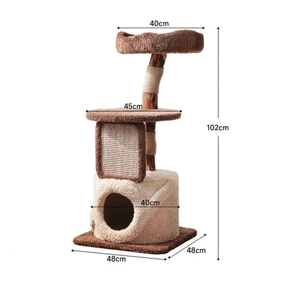 Dailypets Solid Wood Mushroom Cat Tree with Multi-Level Platforms and Sisal Scratching Posts