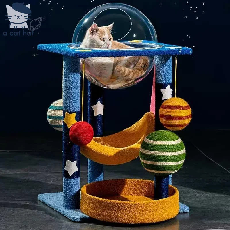 Dailypets Space-Themed Multi-Level Cat Tree with Hammock, Scratching Posts and Cozy Resting Areas