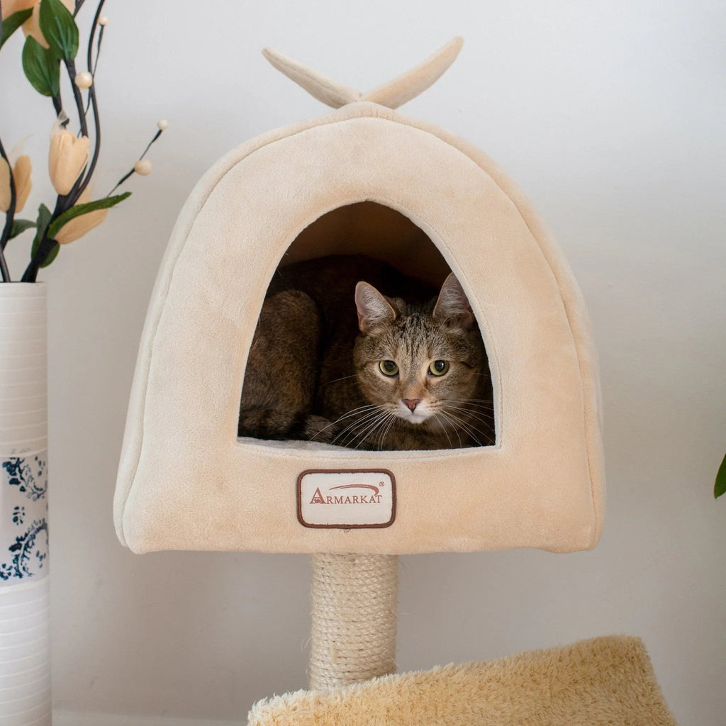 Dailypets Compact Cat Tree with Elevated Cabin Bed, Plush Platform and Sisal Scratching Post