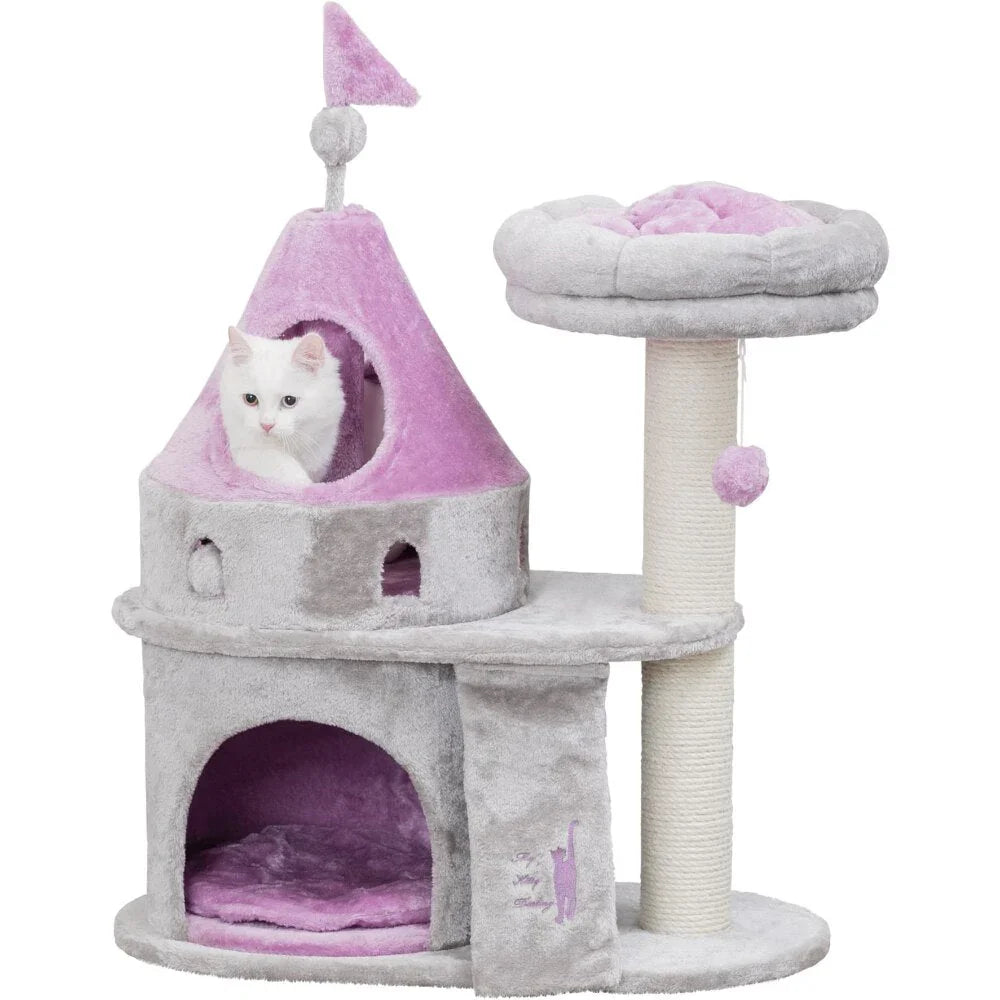 Dailypets Princess Castle Cat Tree with Plush Hideaway, Scratching Post and Elevated Lounger
