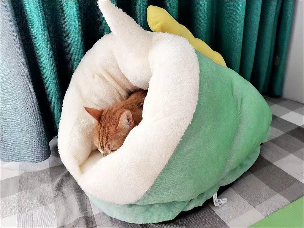 Dailypets Cozy Monster Slipper Cat Bed with Plush Interior and Warm Enclosed Sleeping Space