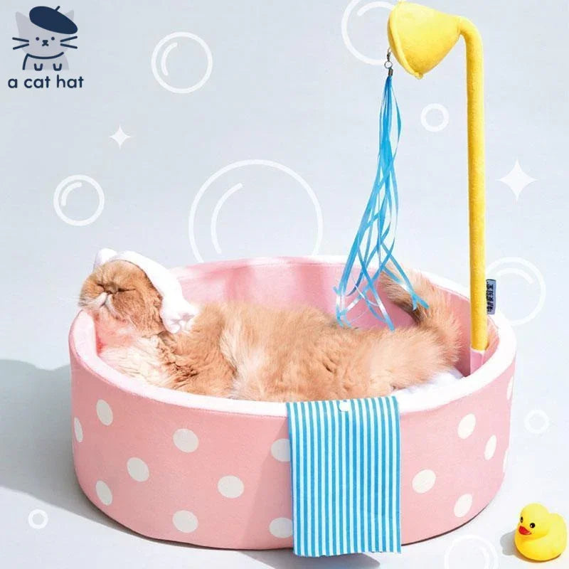 Dailypets Bubble Tub Cat Bed – Cozy Pink Cave Bed for Indoor Cats