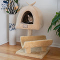 Dailypets Compact Cat Tree with Elevated Cabin Bed, Plush Platform and Sisal Scratching Post