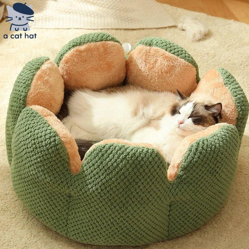 Dailypets Cloud-Soft Cat Bed – Lotus Petal Bolster Nest for Cats and Small Pets