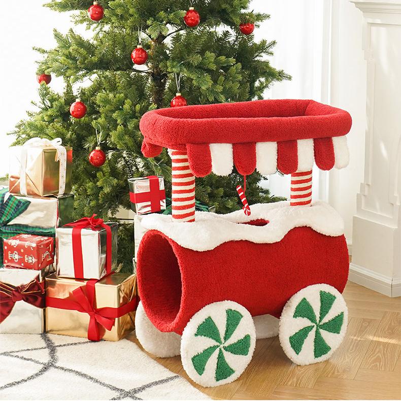 Dailypets Christmas Cat Activity Tree with Connected Cat Houses and Scratching Posts