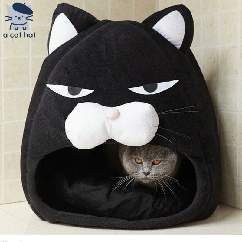 Dailypets Black Cat Cave Bed with Soft Plush Interior and Cozy Enclosed Sleeping Space
