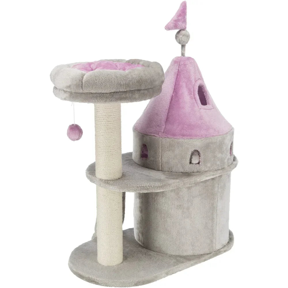 Dailypets Princess Castle Cat Tree with Plush Hideaway, Scratching Post and Elevated Lounger