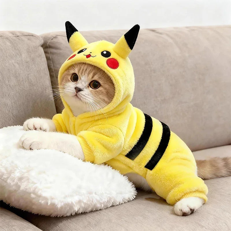 Dailypets Pikachu Cat Costume with Soft Plush Fabric and Four-Leg Design