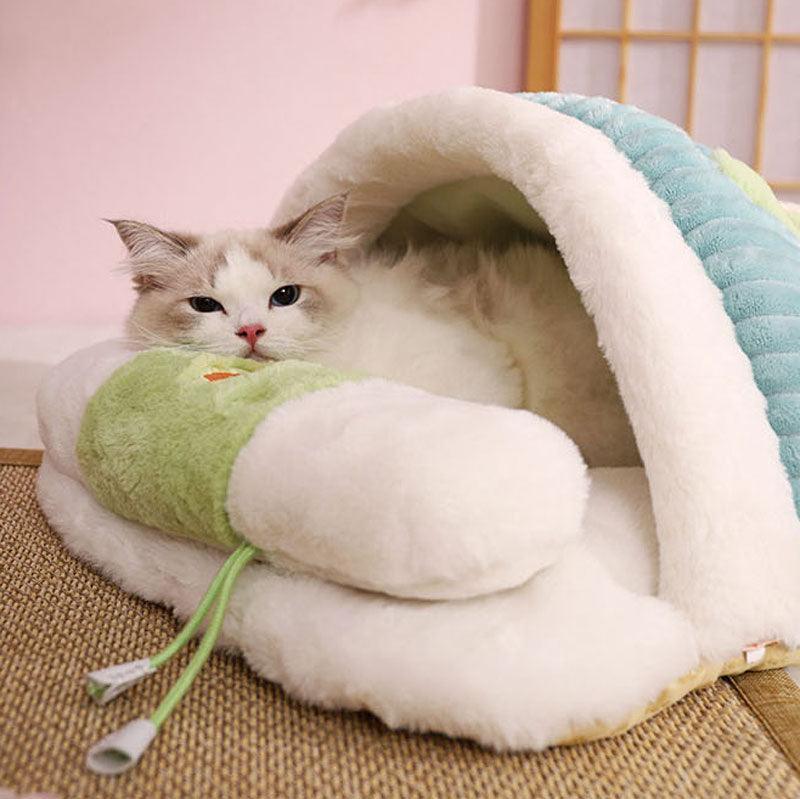 Dailypets Warm Cat Sleeping Bag – Flower Design Semi-Enclosed Bed for Indoor Cats