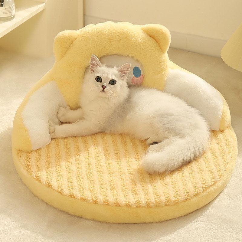 Dailypets Snuggle Cat Nest Bed – Teddy Velvet Cartoon Bed with 3D Sponge Filling
