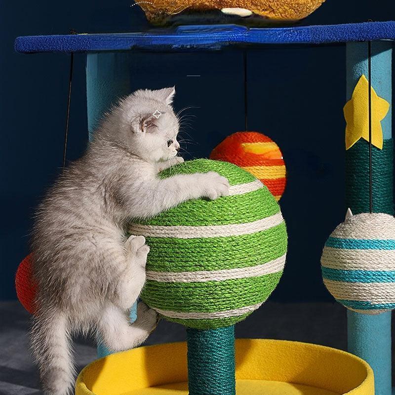 Dailypets Space-Themed Multi-Level Cat Tree with Hammock, Scratching Posts and Cozy Resting Areas