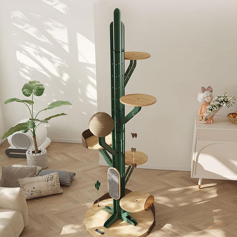 Dailypets Adjustable Floor-to-Ceiling Cat Tree with Wooden Platforms and Hanging Toys