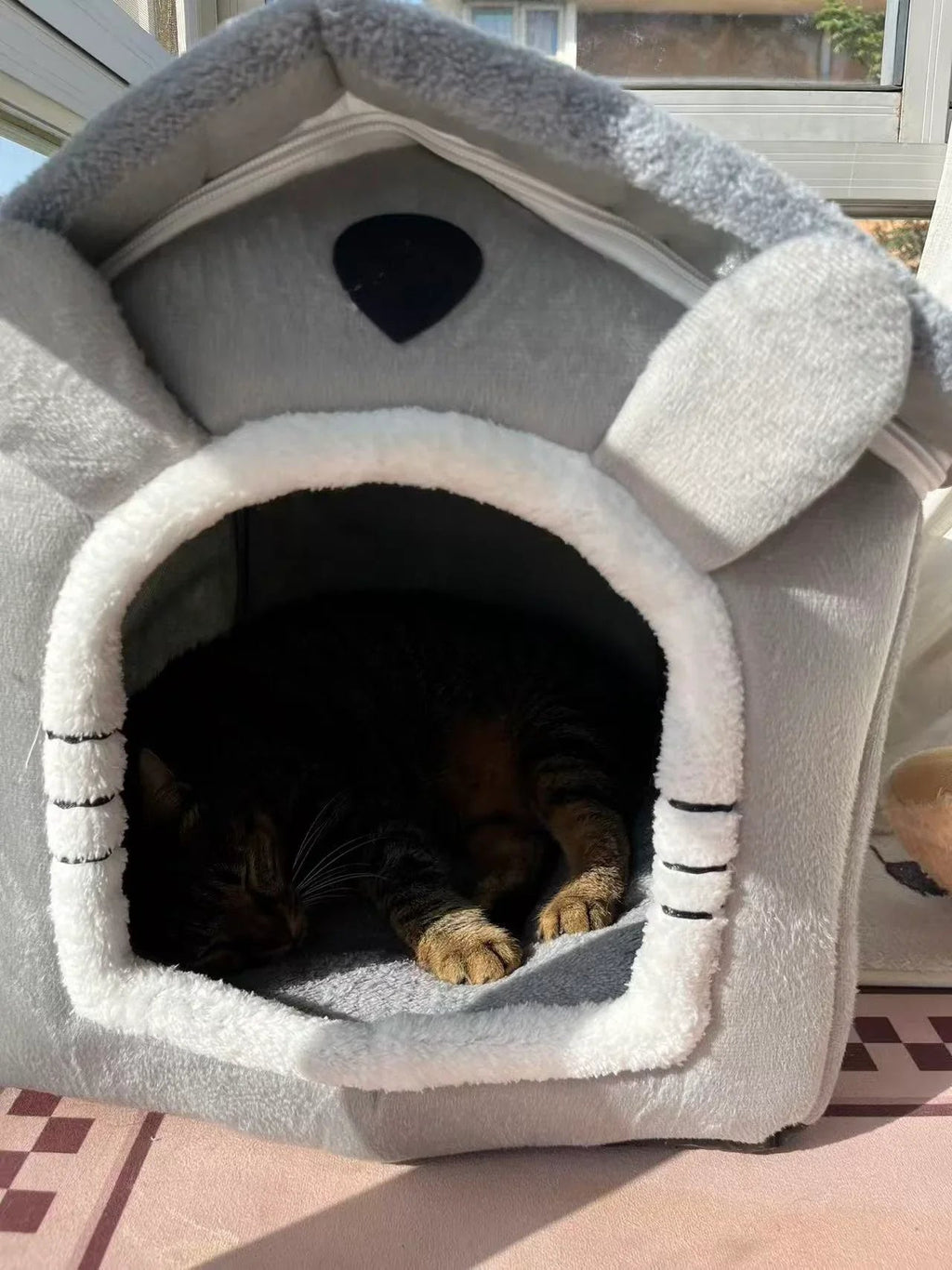 Dailypets Plush Rabbit Cat Cave Bed with Cozy Enclosed Design for Warm Indoor Comfort