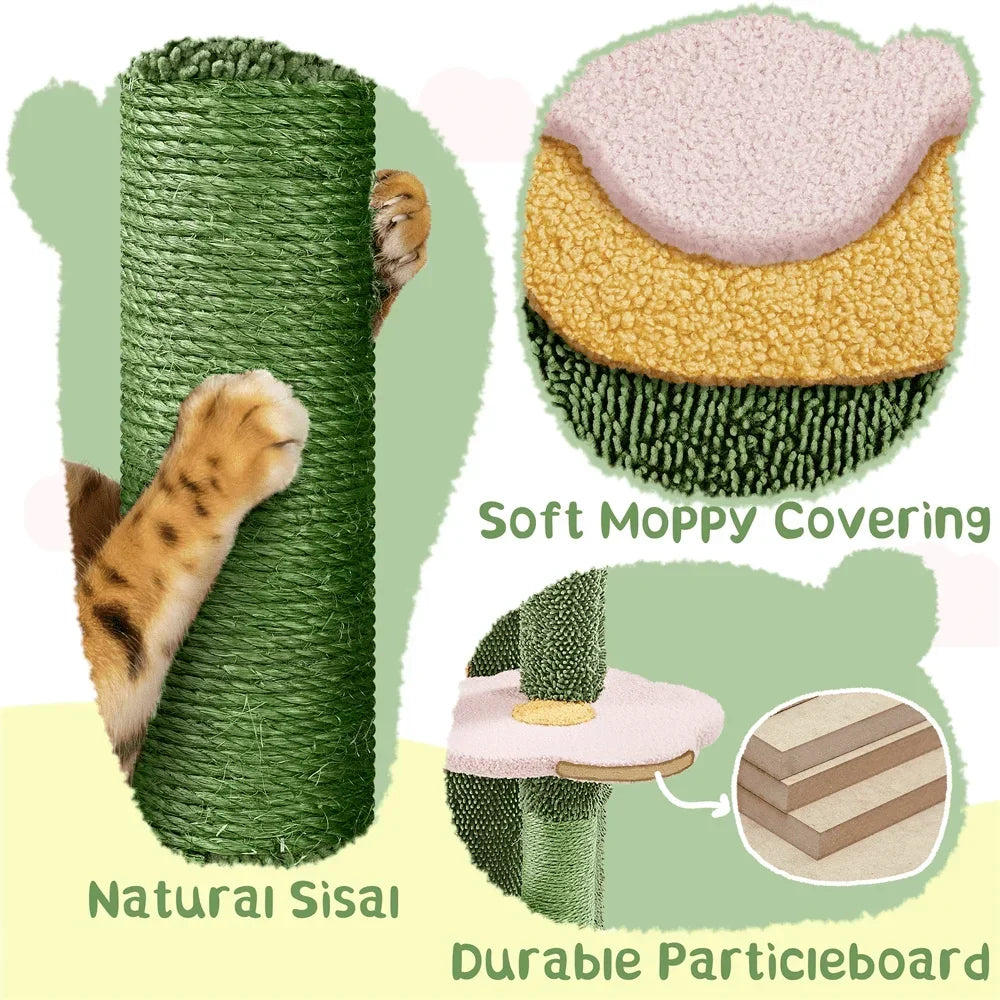 Dailypets Succulent-Inspired Cat Tree with Plush Perches, Enclosed Nest and Play Toy