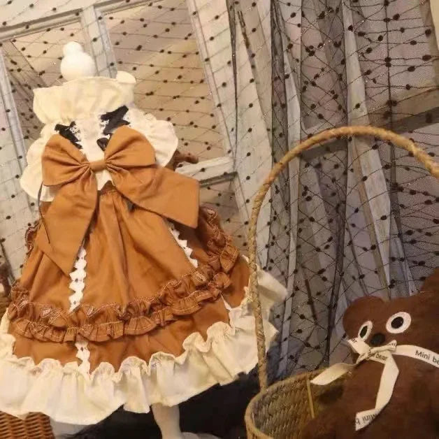 Dailypets Princess Cat Dress with Lace Trim and Elegant Autumn-Inspired Design