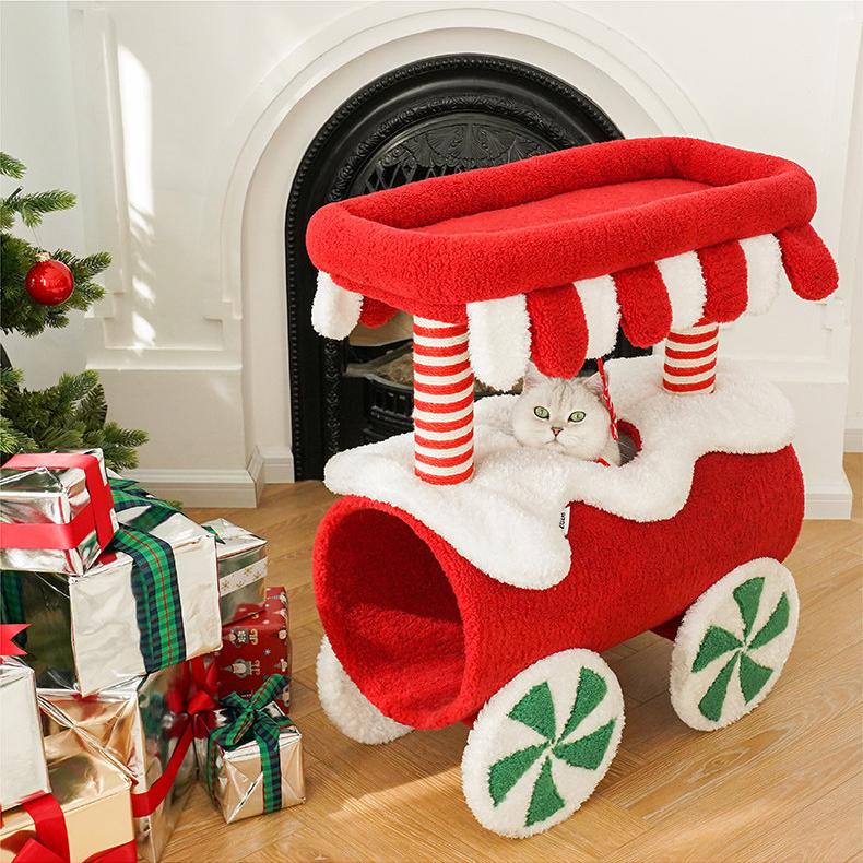 Dailypets Christmas Cat Activity Tree with Connected Cat Houses and Scratching Posts