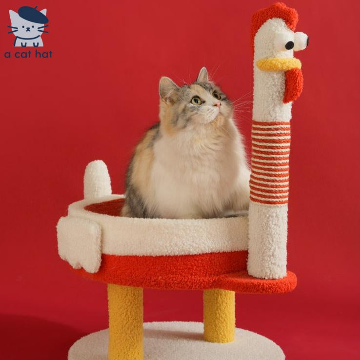 Dailypets Chicken Cat Scratching Post with Cozy Cat Bed and Sisal Scratching Pole