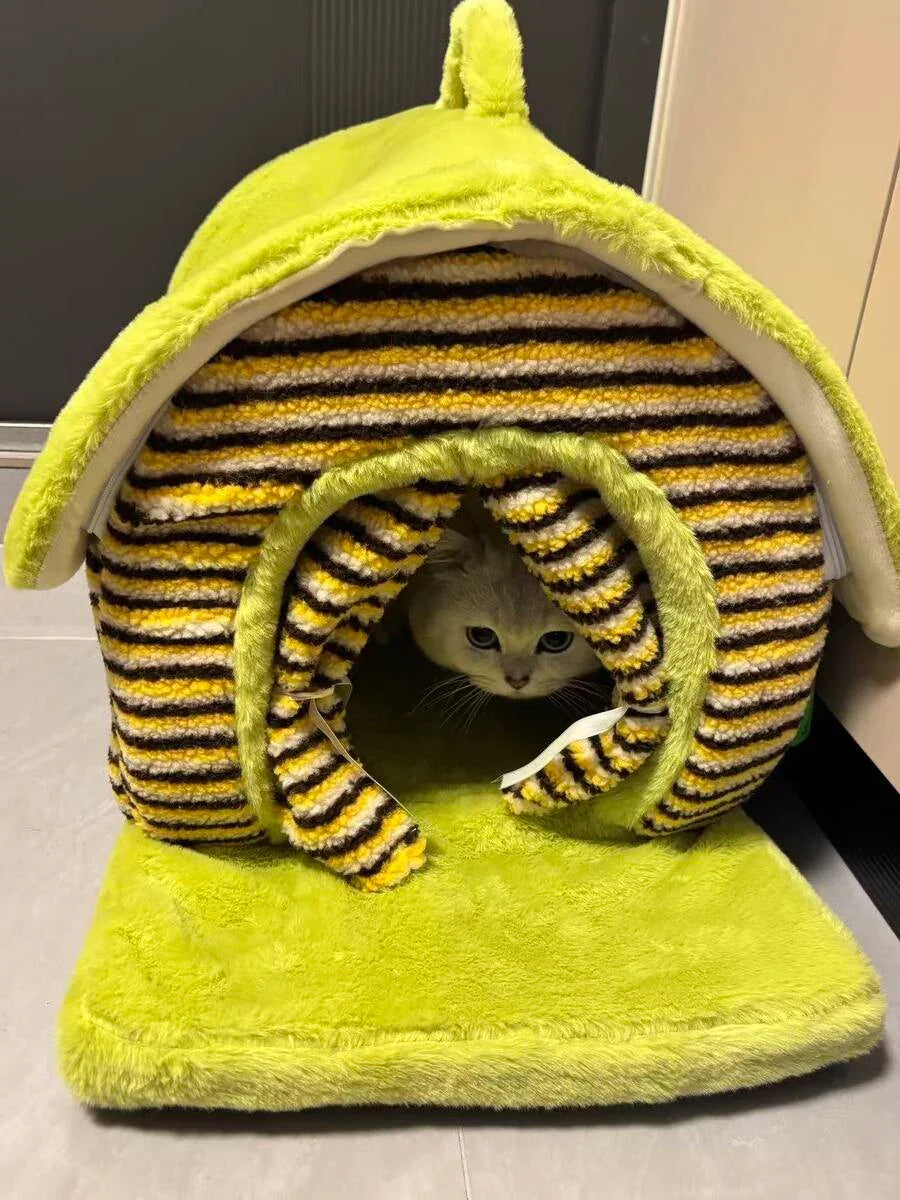 Dailypets Portable Balcony Cat House – Cozy Plush Indoor Hideaway for Cats