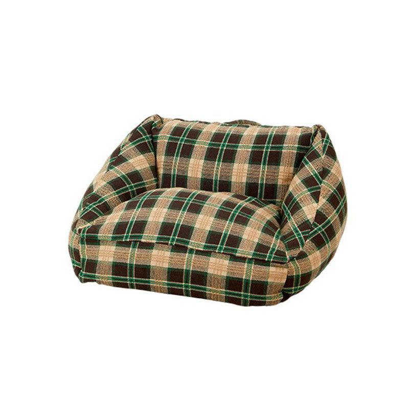 Dailypets Retro Cat Sofa Bed – Cushioned Plaid Pet Bed with Removable Cover